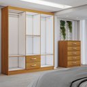 Ver imagem 5 de Guarda-roupa Casal Dominic 6 Portas 2 Gavetas e Espelho com Cômoda 5 Gavetas Cinamomo - Panorama Móv