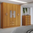 Ver imagem 1 de Guarda-roupa Casal Dominic 6 Portas 2 Gavetas e Espelho com Cômoda 5 Gavetas Cinamomo - Panorama Móv