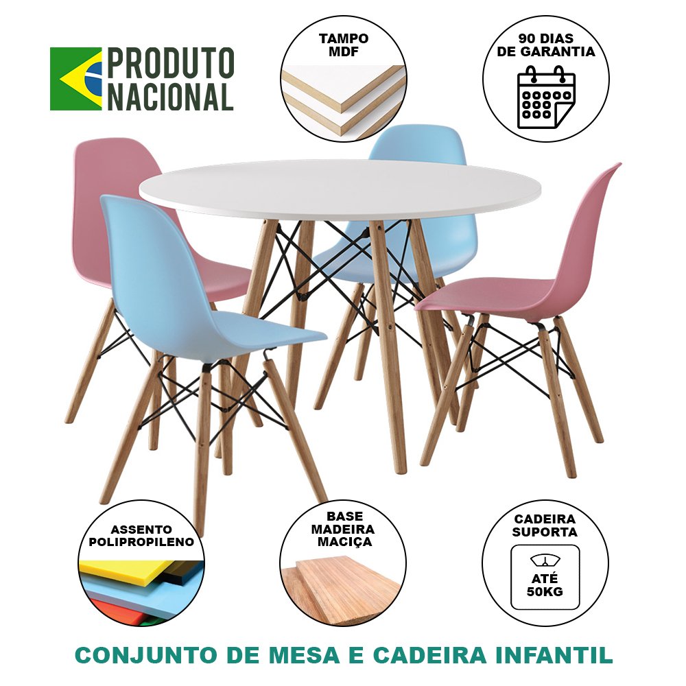 Conjunto Mesa Mini Square Infantil com 2 Cadeiras Effeil - Branco