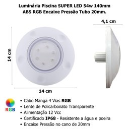 Luminária Piscina Super Led 54w 140mm Abs Rgb - 5