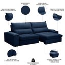 Ver imagem 3 de Sofá Retrátil 4 Lugares com Porta Copo 280cm Andes F05 Veludo Azul - Mpozenato