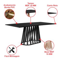Mesa de Jantar Retangular 6 Lugares 180x90cm Gabi Preta - Straub Web - 2