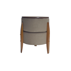 Puff Mumbai Estofado Redondo Vira Mesa Pés Madeira Maciça Bege