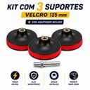 Ver imagem 1 de Kit 3 Suportes Disco Lixa Velcro 125mm + Eixo para Furadeira