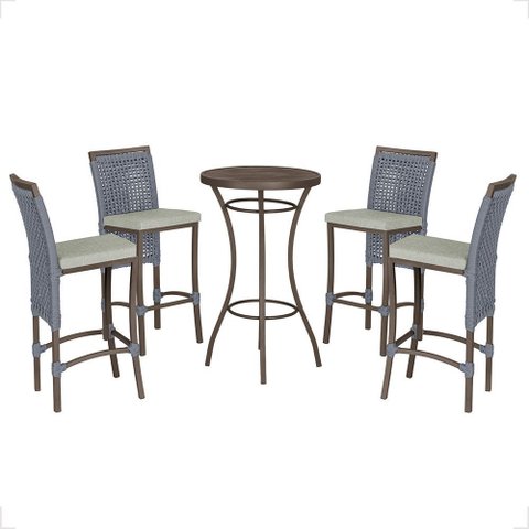 Mesa Bistrô com 4 Banquetas Roma Marrom Corda Náutica Estofado 3 Trama Original
