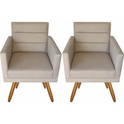 Kit 2 Poltronas Luxo Decorativas Nina Suede Bege - 1