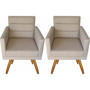 Kit 2 Poltronas Luxo Decorativas Nina Suede Bege