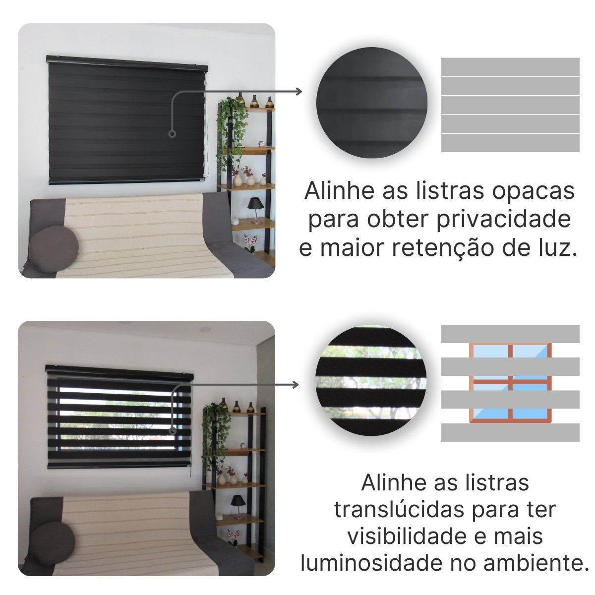 Persiana Double Vision Sunny 140larg X 160alt Total Black (com Bandô) - 3