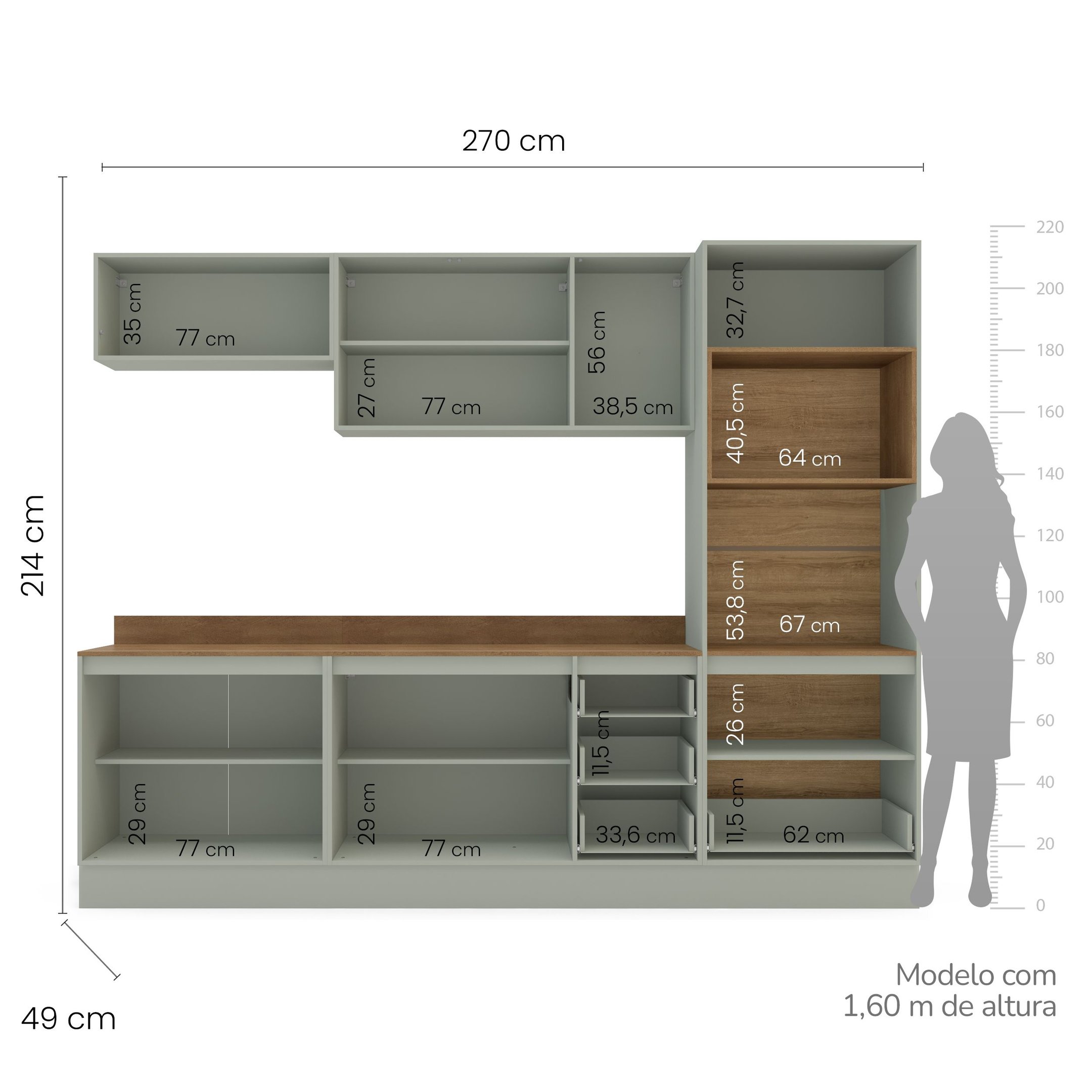 Cozinha Completa Modulada com Rodapé Rubi Yescasa Verde/Oliva