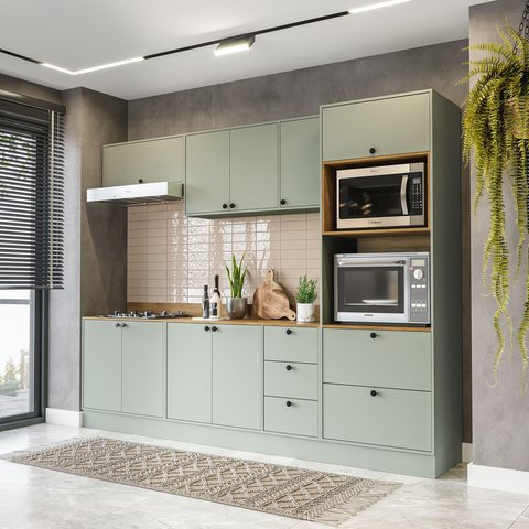 Cozinha Completa Modulada com Rodapé Rubi Yescasa Verde/Oliva