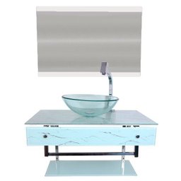 Gabinete Banheiro Vidro 70cm Com Cuba Branco - 1