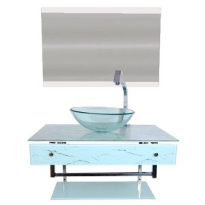 Gabinete Banheiro Vidro 70cm Com Cuba Branco
