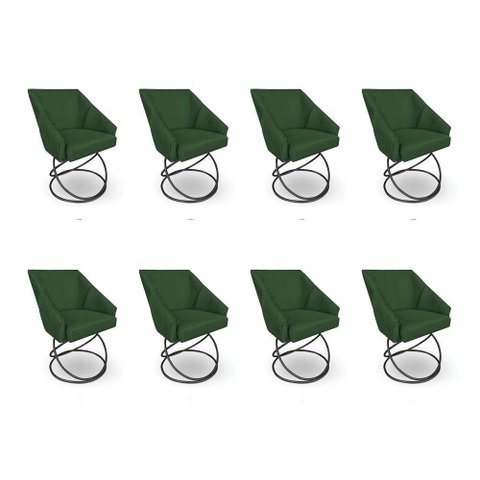 Kit 8 Poltronas Luxo Alana Suede Verde Base Luxo Preto - Pallazio