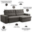 Ver imagem 3 de Sofá Retrátil Reclinável para Sala 3 Lugares 220cm Neruda F04 Veludo Marrom Escuro - Lyam Decor
