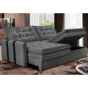 Sofá Baú sem Caixa Retrátil 2,00m Softgel Petit Boucle Cinza Escuro Cama Inbox