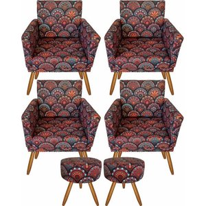 Kit 04 Poltronas Decorativas Nina E 2 Puff Mandala Preto