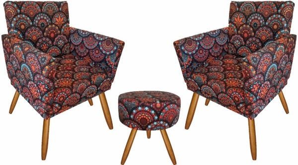 Kit 2 Poltronas Cadeira Decorativa Nina e Puff Mandala - 2