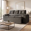Ver imagem 1 de Sofá com Porta Copos Retrátil e Reclinável Siena 2,05m Velosuede - Netsofas - Cinza