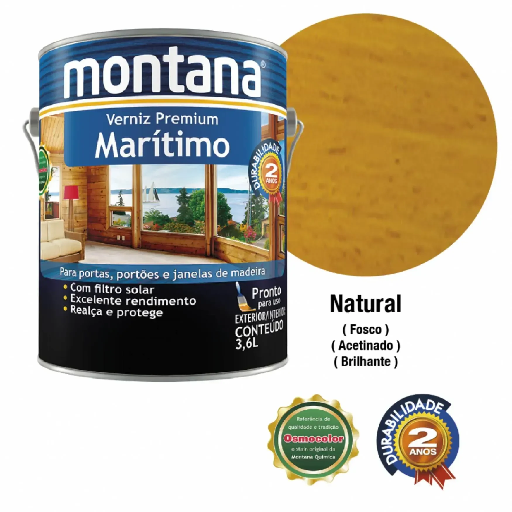Verniz Acetinado Base Água Natural Marítimo 3,6l Montana