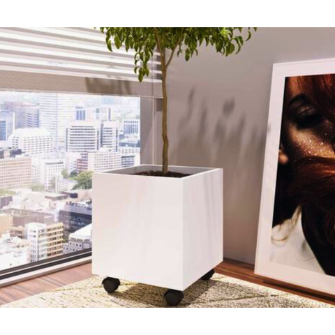 Cachepô Decorativo com Rodizio na Cor Branco