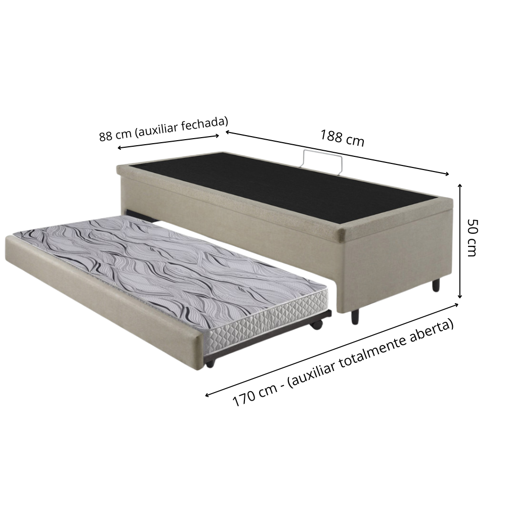 Bicama Box com Baú Solteiro 88x188 com Colchão Auxiliar Linho Bege - 5
