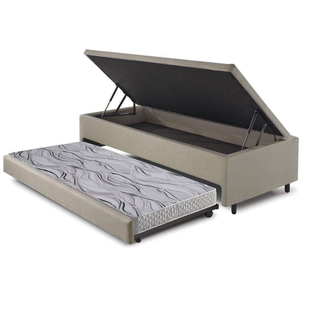 Bicama Box com Baú Solteiro 88x188 com Colchão Auxiliar Linho Bege - 6