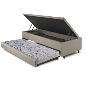 Bicama Box com Baú Solteiro 88x188 com Colchão Auxiliar Linho Bege
