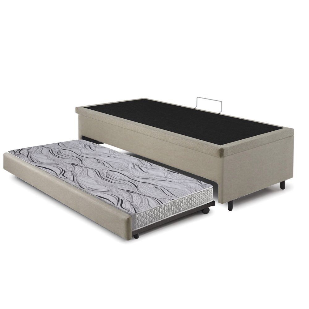 Bicama Box com Baú Solteiro 88x188 com Colchão Auxiliar Linho Bege - 11