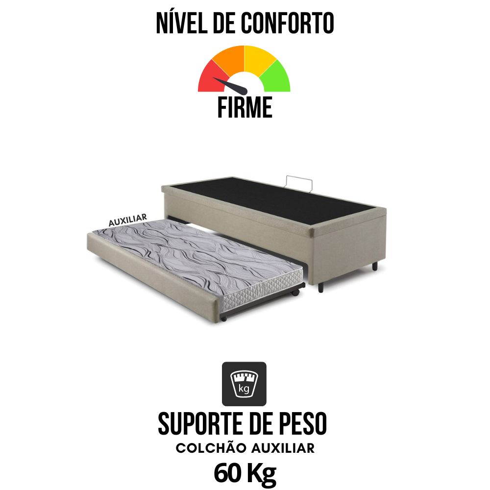 Bicama Box com Baú Solteiro 88x188 com Colchão Auxiliar Linho Bege - 9
