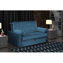 Sofá Cama com Baú Cristal - Veludo Azul - 4