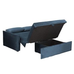 Sofá Cama com Baú Cristal - Veludo Azul - 2