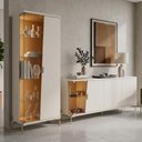 Ver imagem 1 de Kit Aparador Buffet 182cm e Cristaleira 2 Portas Pés Industrial Dourado Mosele C04 Off White Matte