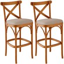 Ver imagem 1 de Kit 02 Banquetas Altas Cozinha Bancada Bar Sala Jantar Estofada Ávila L02 Linho Bege Escuro - Lyam L