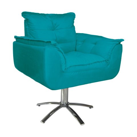 Kit 2 Poltronas Decorativa Clínica Com Base Giratória de Metal Opala Suede Azul Turquesa - LM DECOR
