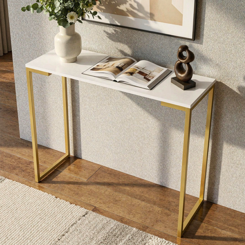 Aparador Buffet Cantinho do Café Estilo Industrial 100% Mdf Premium Branco e Pés em Metal Dourado