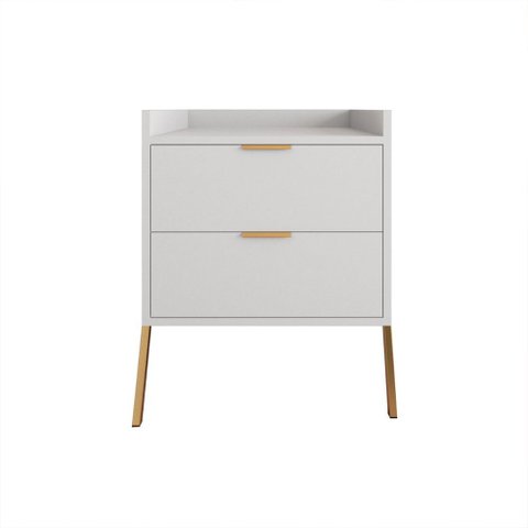 Mesa de Cabeceira Moderno com 2 Gavetas Asher 63cm - Branco