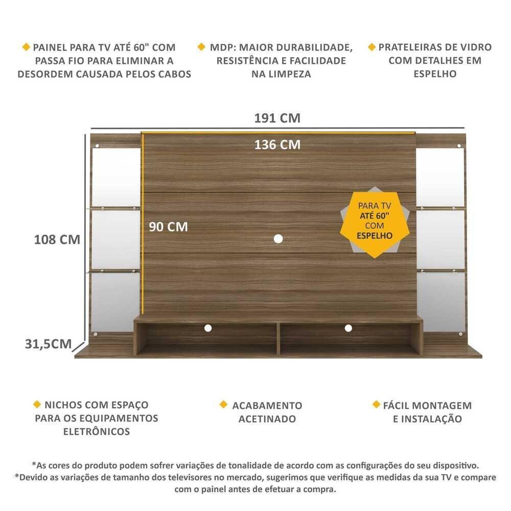 Painel com Espelho para TV até 60" Multimóveis Nairóbi FG3150 Madeirado - 4