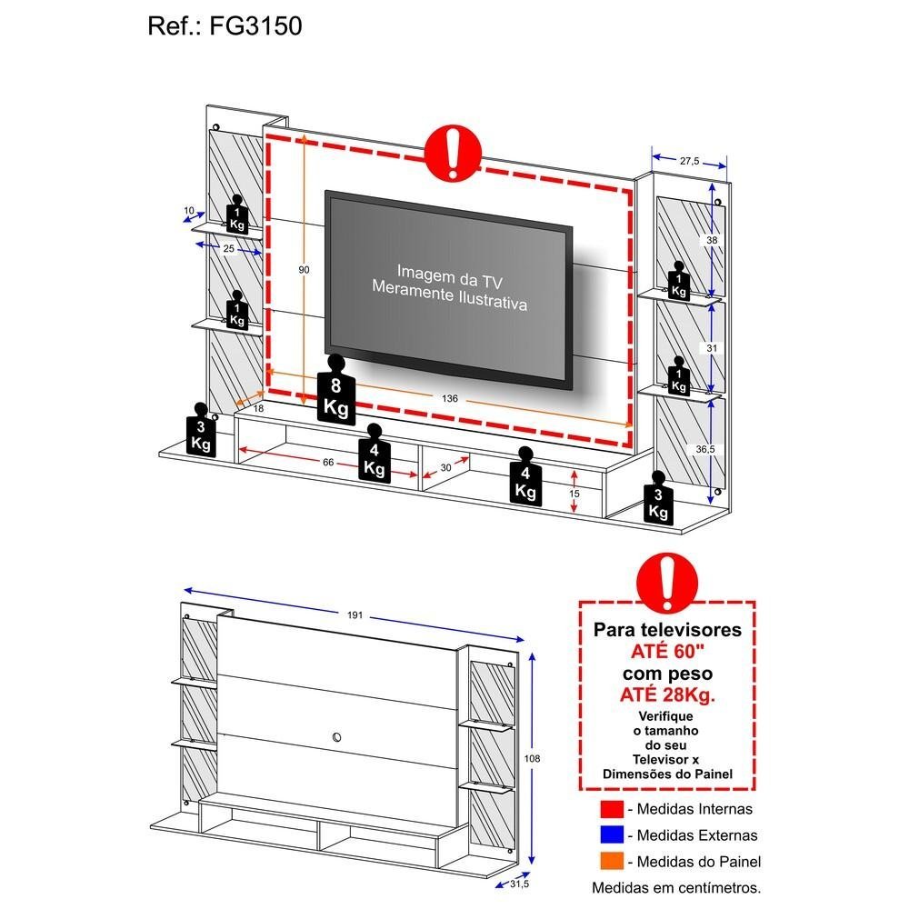 Painel com Espelho para TV até 60" Multimóveis Nairóbi FG3150 Madeirado - 5