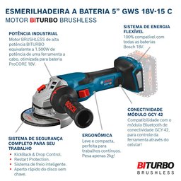 Esmerilhadeira Bosch GWS 18V-15 Sem baterias e carregador - 6 Esmerilhadeira Bosch GWS 18V-15 Sem baterias e carregador - 6