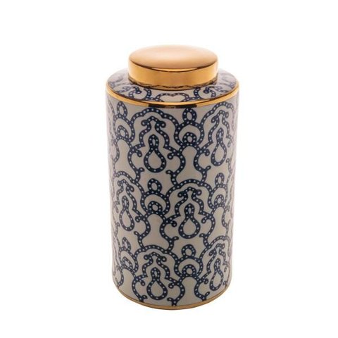 Potiche Decorativo Porcelana Azul/Branco 18X36Cm