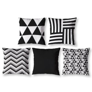 Kit 5 Almofadas Cheias 40cm X 40cm Decorativas Estampadas Digital Sala Sofá Quarto Geo Preto