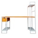 Ver imagem 1 de Conjunto para Escritório Industrial Escrivaninha e Estante Lateral Ferro Branco e Madeira Cor Canela