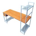 Ver imagem 2 de Conjunto para Escritório Industrial Escrivaninha e Estante Lateral Ferro Branco e Madeira Cor Canela