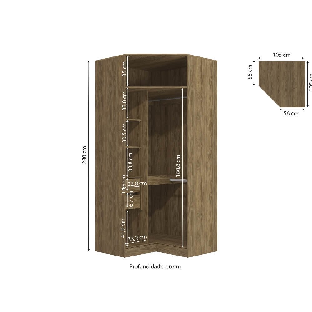 Guarda Roupa Componível de Canto Oblíquo 2 Portas Linha Modulado Adapt N531 Kappesberg - Nogueira - 2