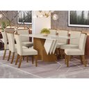Ver imagem 1 de Conjunto Jantar Tampo Mdf Canto Reto Com Vidro 200 Cm 08 Cadeiras Liane Henn Nature Off White Linho