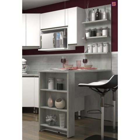 Bancada Gourmet Pérola Concreto 1,50M com Painel - Linha Suprema Luciane