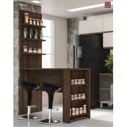 Bancada Gourmet Jade Nogueira Dourado 1,50M com Painel - Linha Suprema Luciane - 1