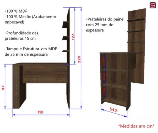 Bancada Gourmet Jade Nogueira Dourado 1,50M com Painel - Linha Suprema Luciane - 4