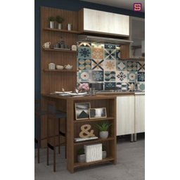 Bancada Gourmet Jade Nogueira Dourado 1,50M com Painel - Linha Suprema Luciane - 3