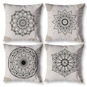 Kit 4 Almofadas Cheias 40cm X 40cm Decorativas Estampadas Digital Sala Sofá Quarto Mandala Bege